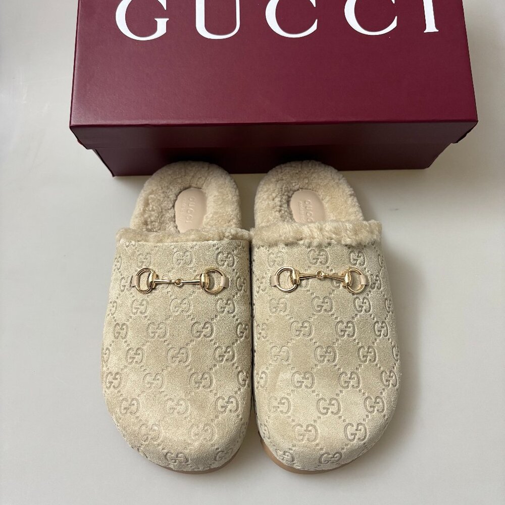 Brand New Gucci GG Suede Horsebit Mules - Size 38
